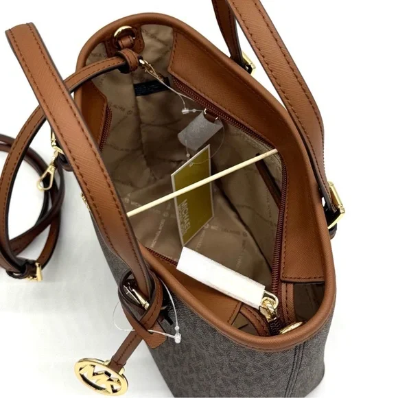 Michael Kors Jet Set Travel Extra-Small Logo Top-Zip lote Bag Brown Signature